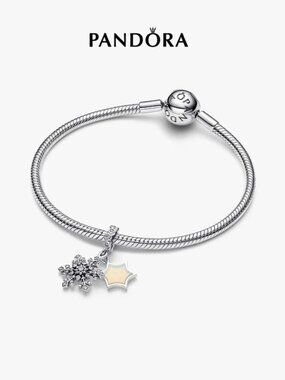 Pandora Silver Bracelet with Crystal Snowflake and Opalescent Star Charm